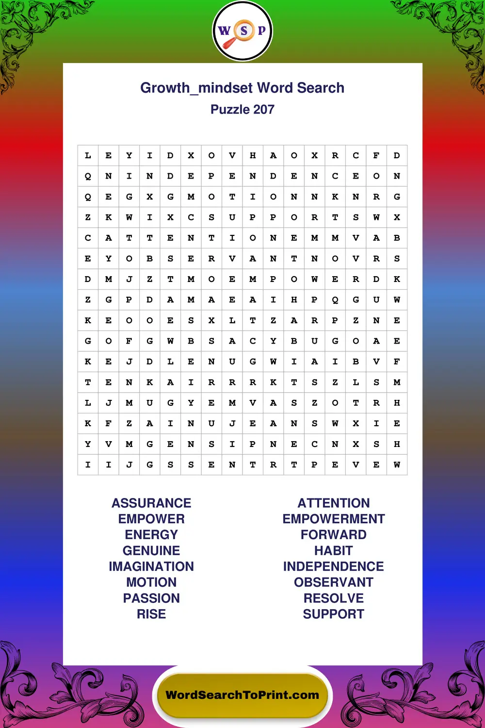 Growth Mindset Word Search Puzzle 207