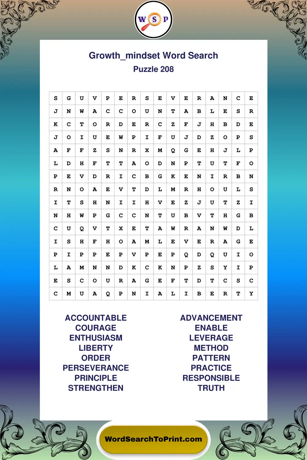 Growth Mindset Word Search Puzzle 208