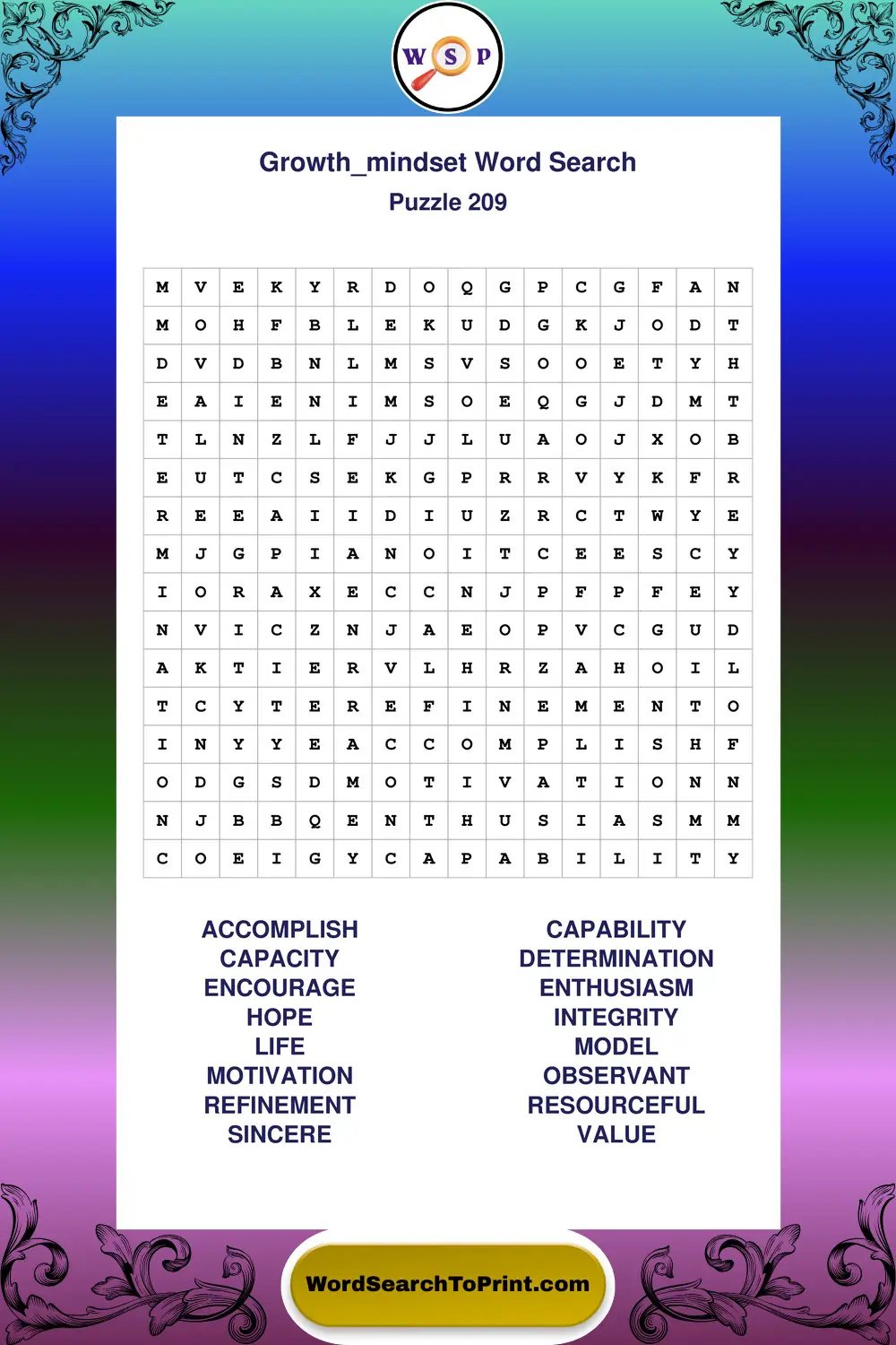 Growth Mindset Word Search Puzzle 209