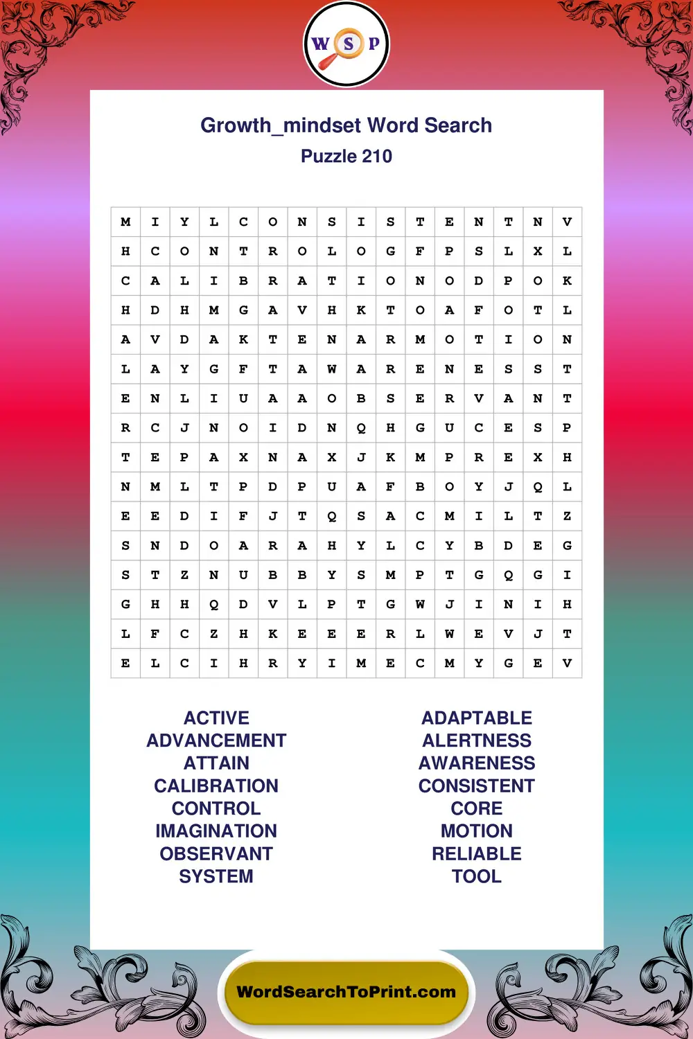 Growth Mindset Word Search Puzzle 210