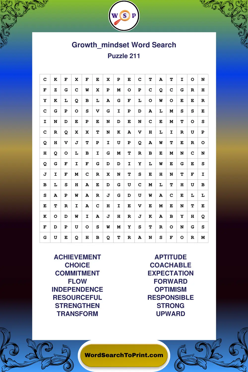 Growth Mindset Word Search Puzzle 211