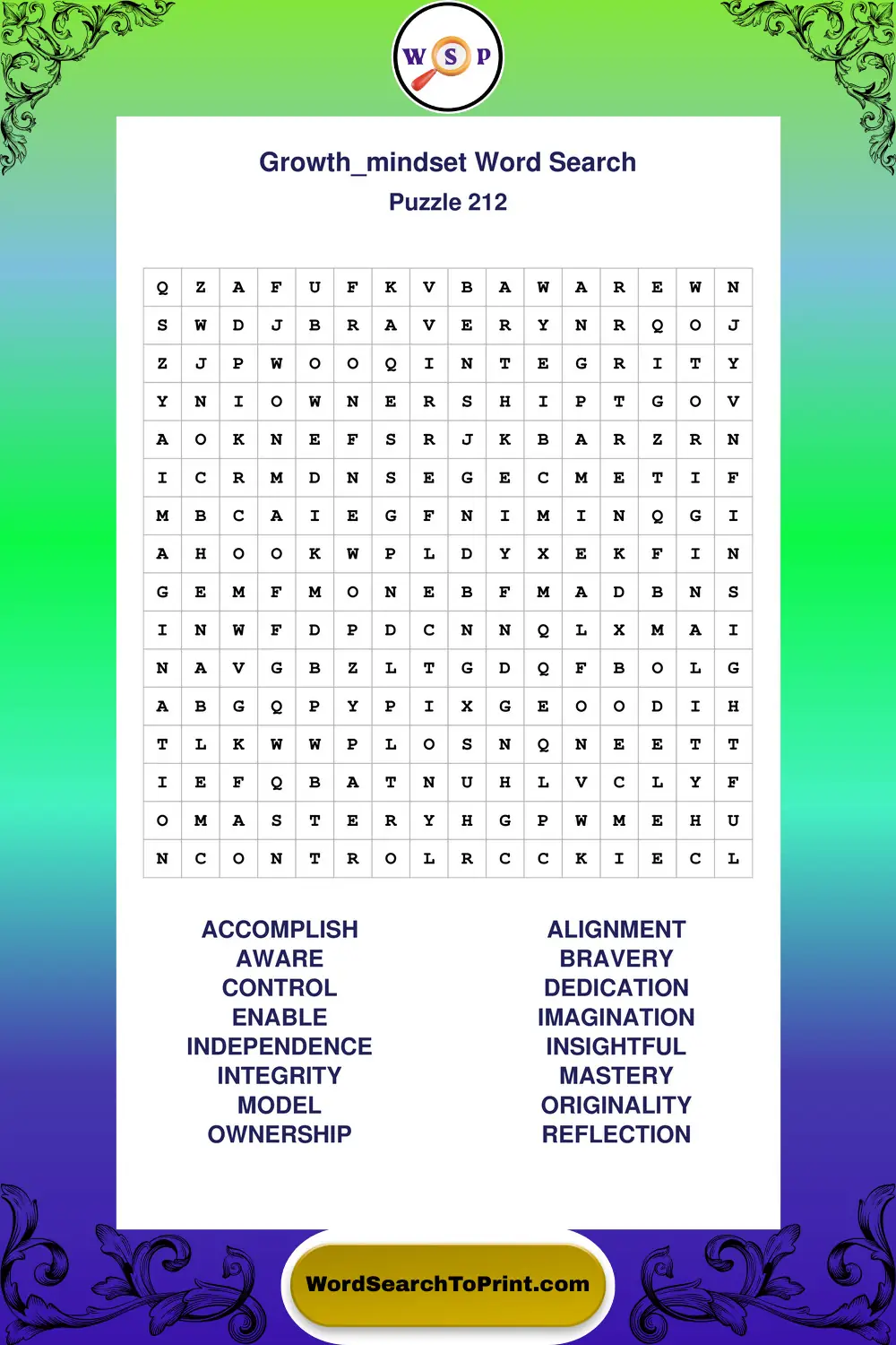 Growth Mindset Word Search Puzzle 212