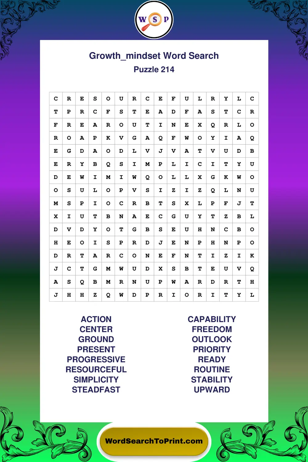 Growth Mindset Word Search Puzzle 214