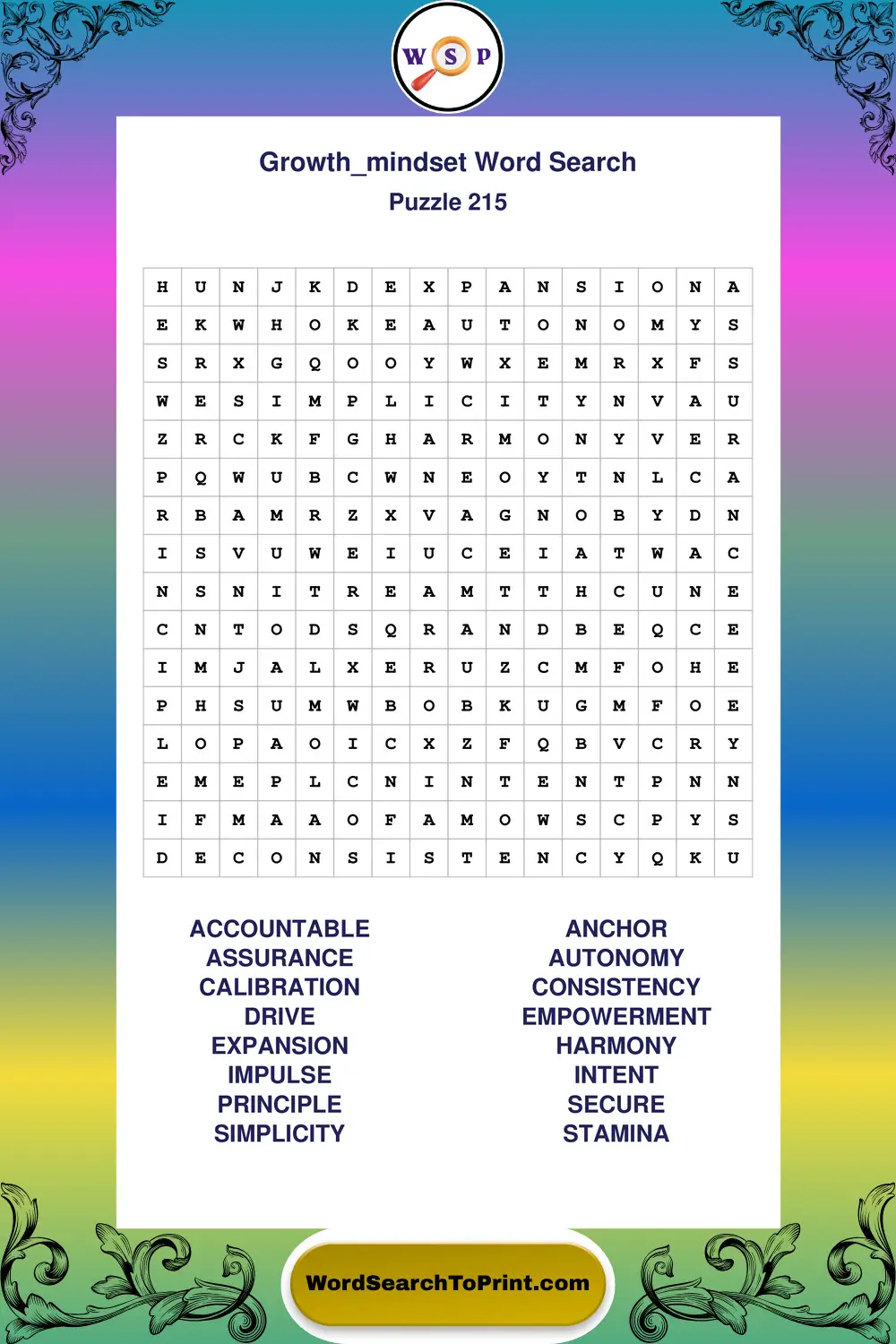 Growth Mindset Word Search Puzzle 215