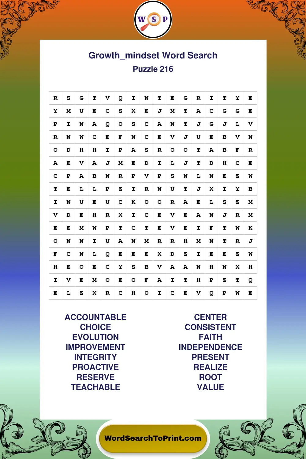 Growth Mindset Word Search Puzzle 216