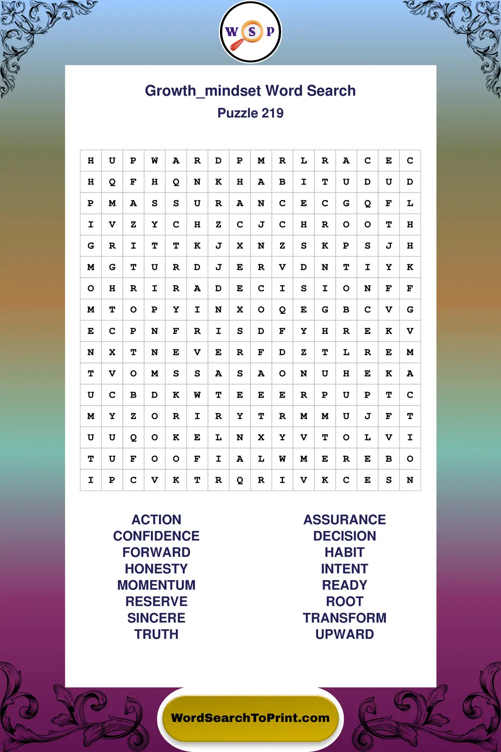 Growth Mindset Word Search Puzzle 219