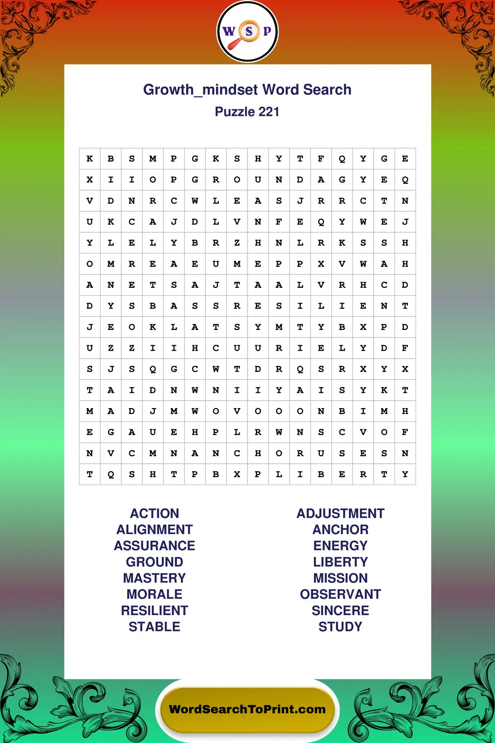 Growth Mindset Word Search Puzzle 221