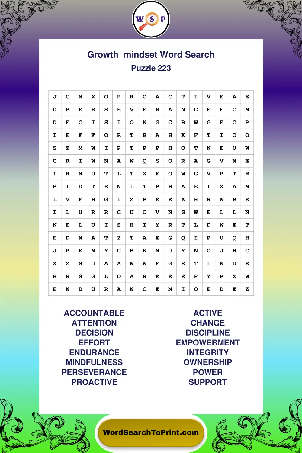 Growth Mindset Word Search Puzzle 223