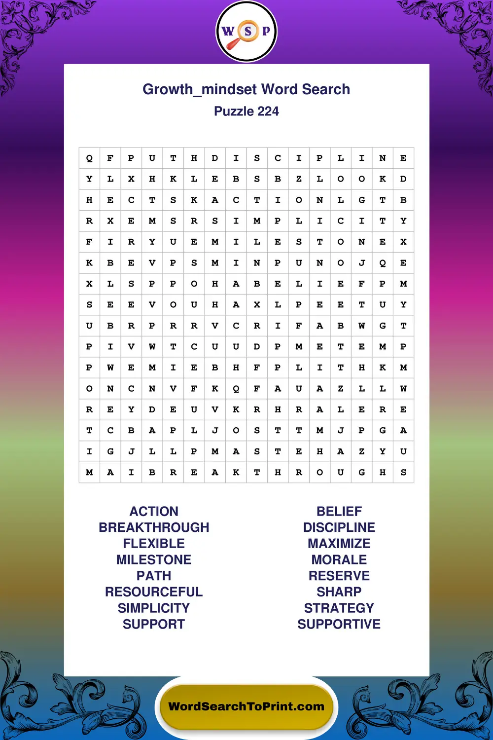 Growth Mindset Word Search Puzzle 224