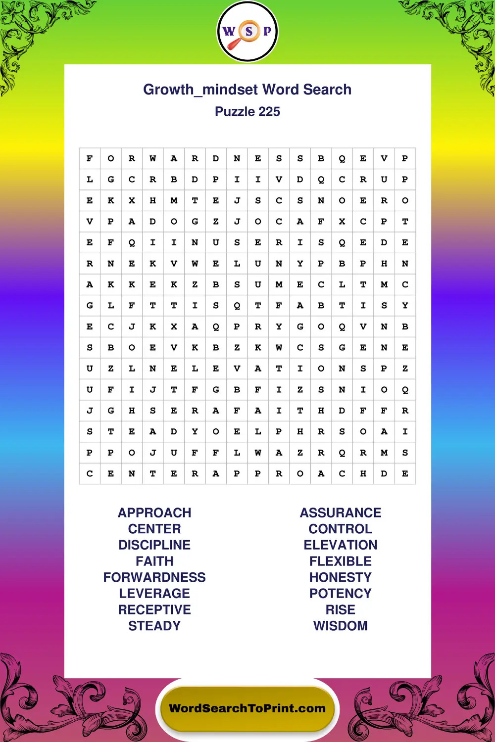 Growth Mindset Word Search Puzzle 225