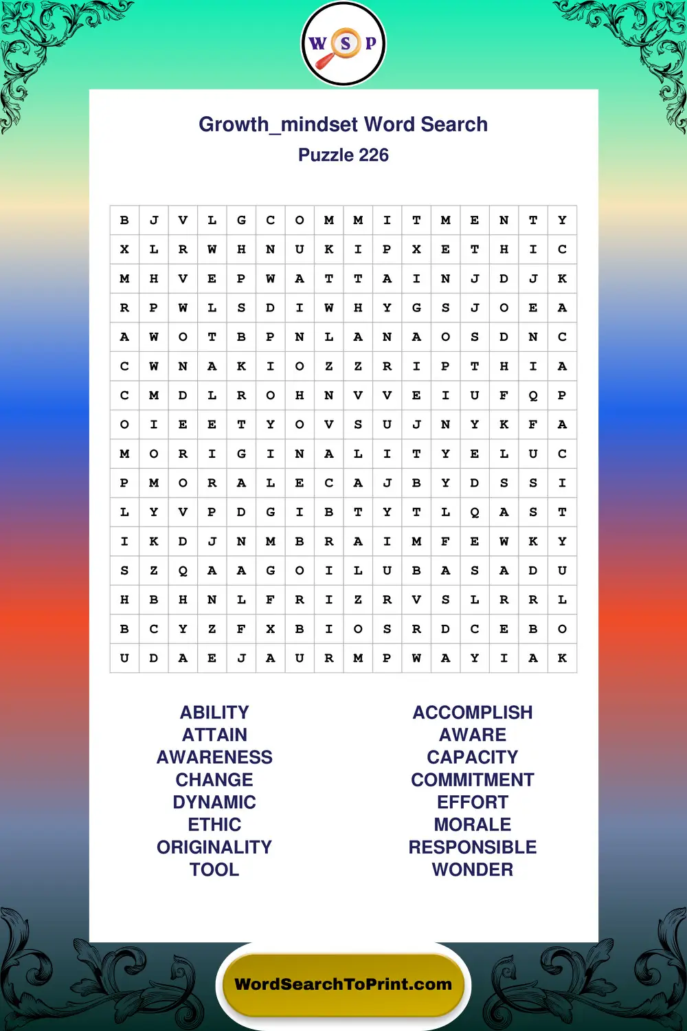 Growth Mindset Word Search Puzzle 226
