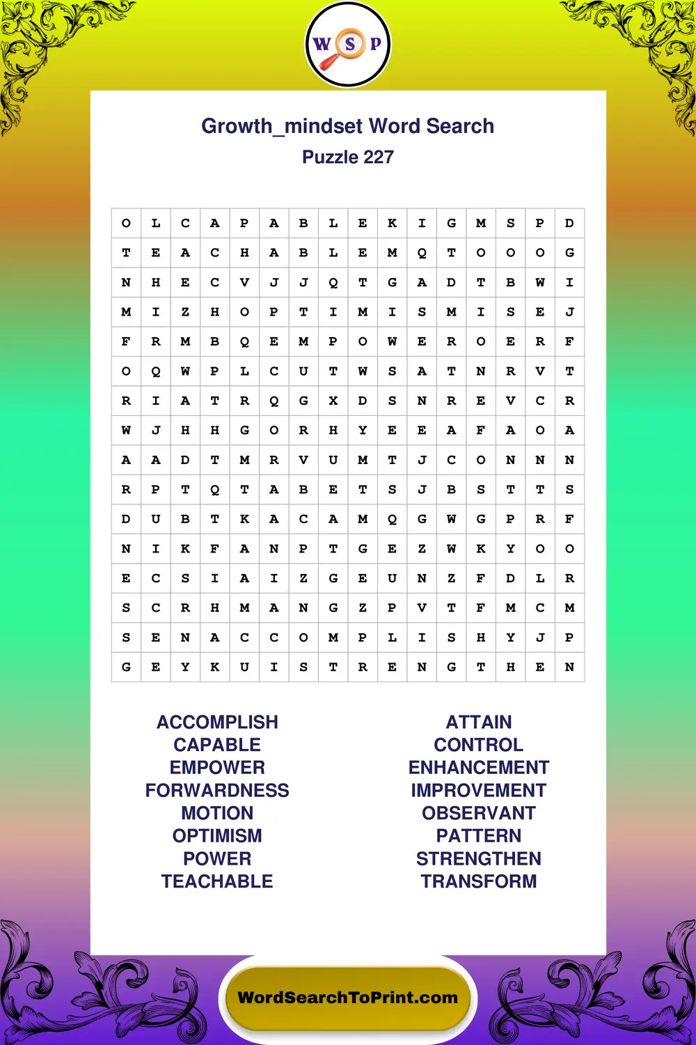 Growth Mindset Word Search Puzzle 227