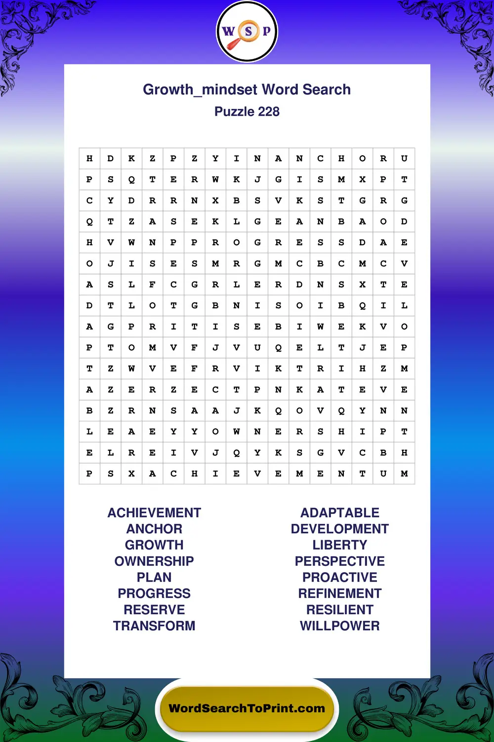 Growth Mindset Word Search Puzzle 228
