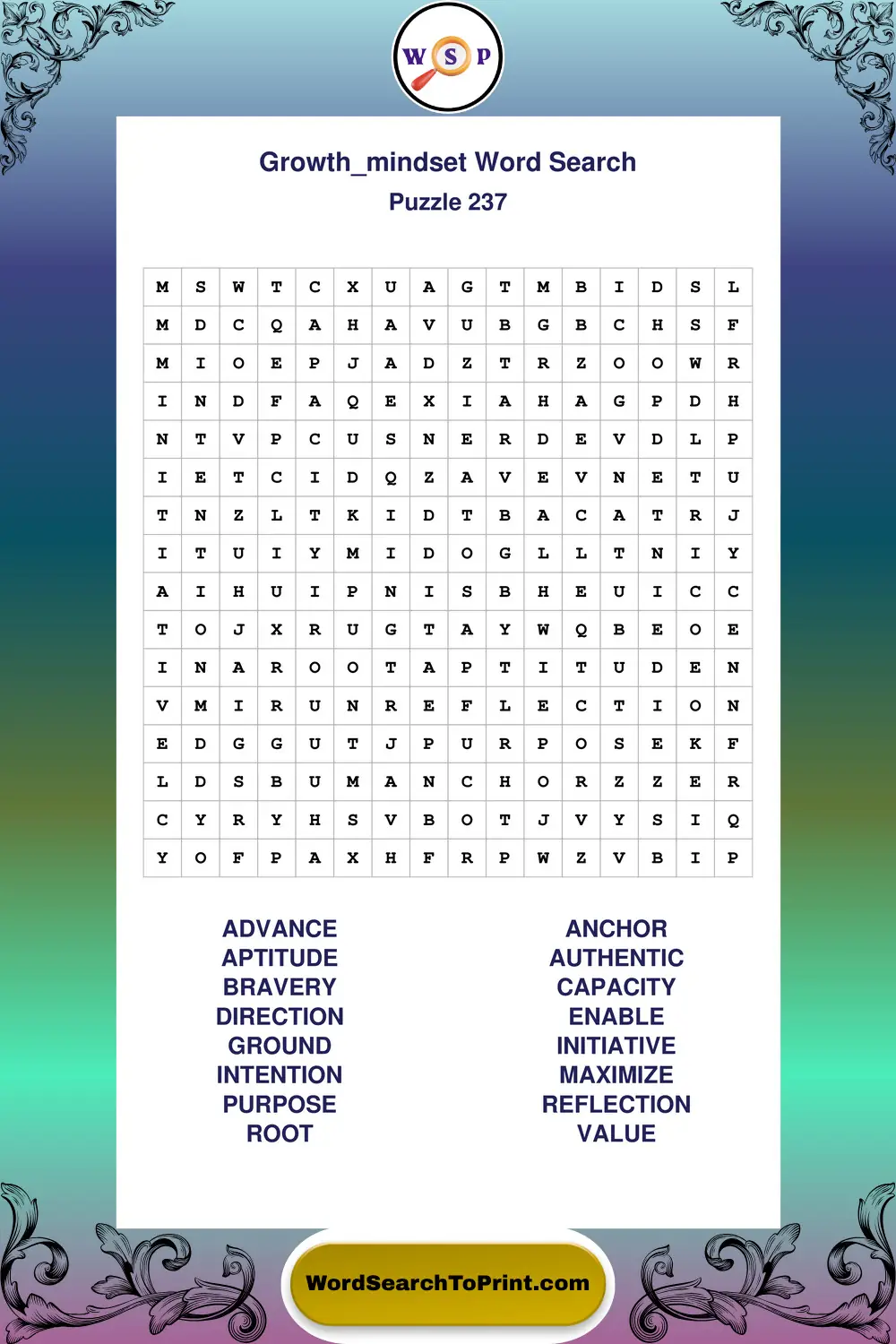 Growth Mindset Word Search Puzzle 237