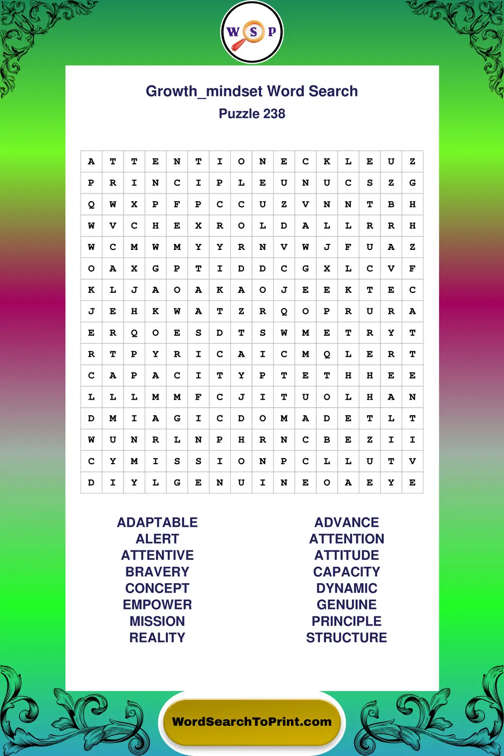 Growth Mindset Word Search Puzzle 238