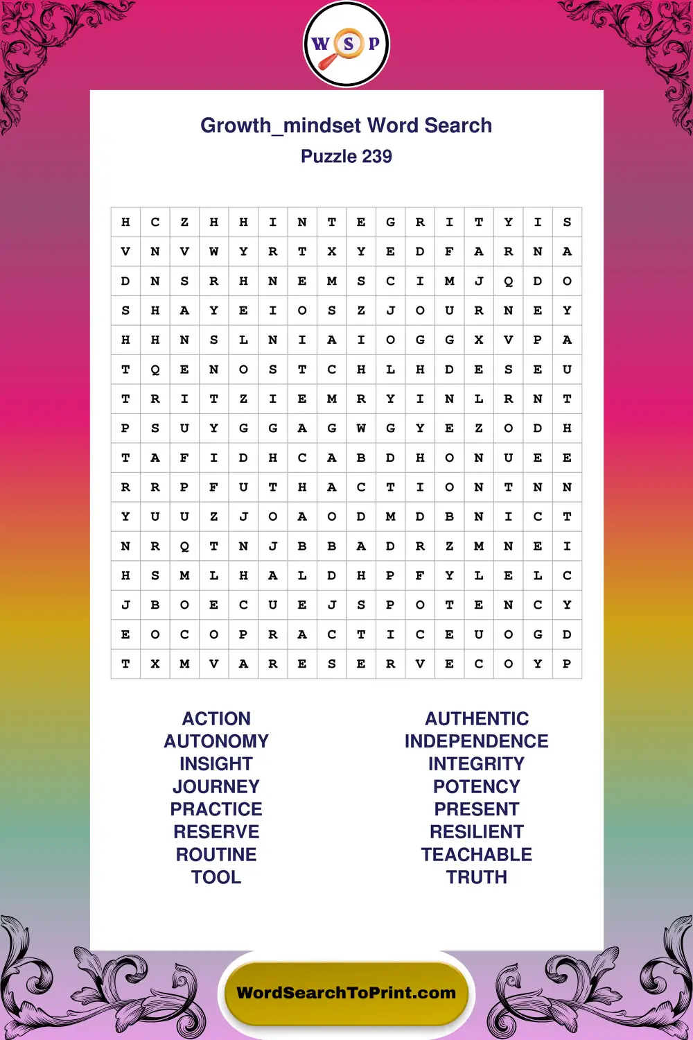 Growth Mindset Word Search Puzzle 239