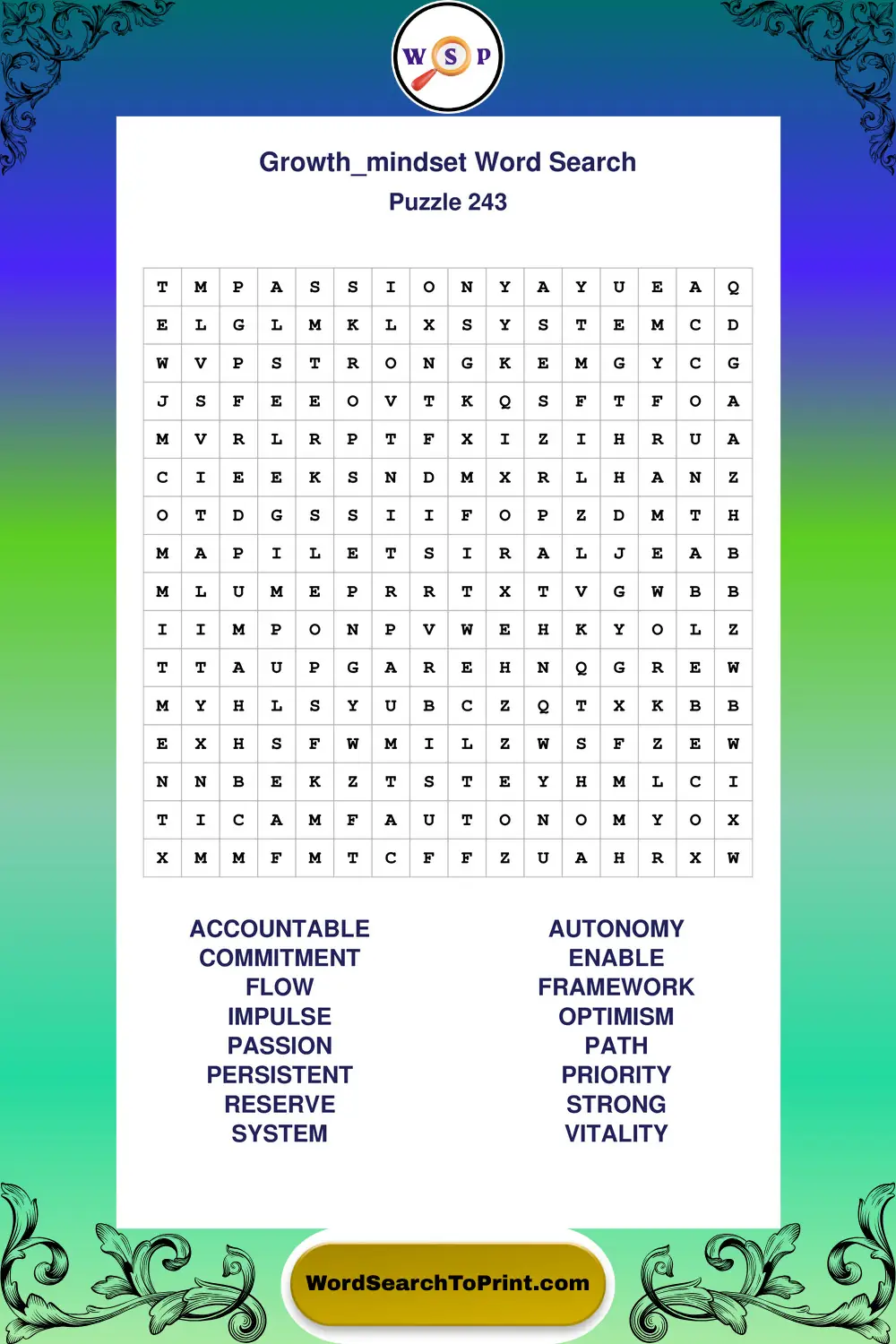 Growth Mindset Word Search Puzzle 243