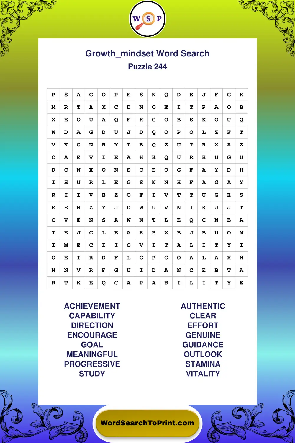 Growth Mindset Word Search Puzzle 244