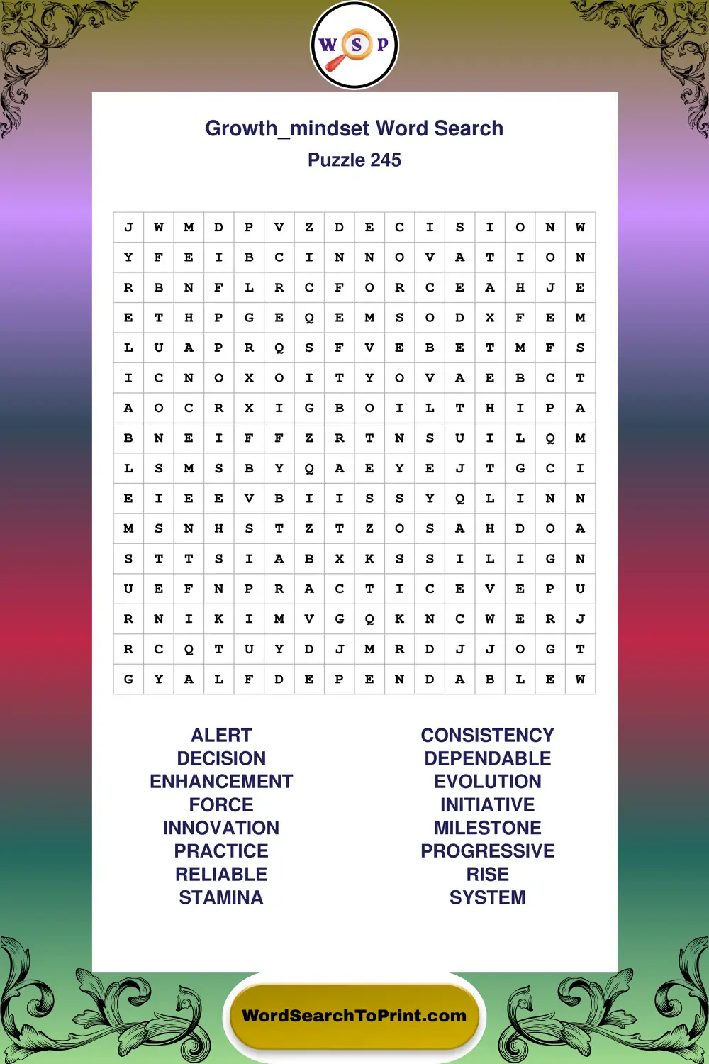 Growth Mindset Word Search Puzzle 245