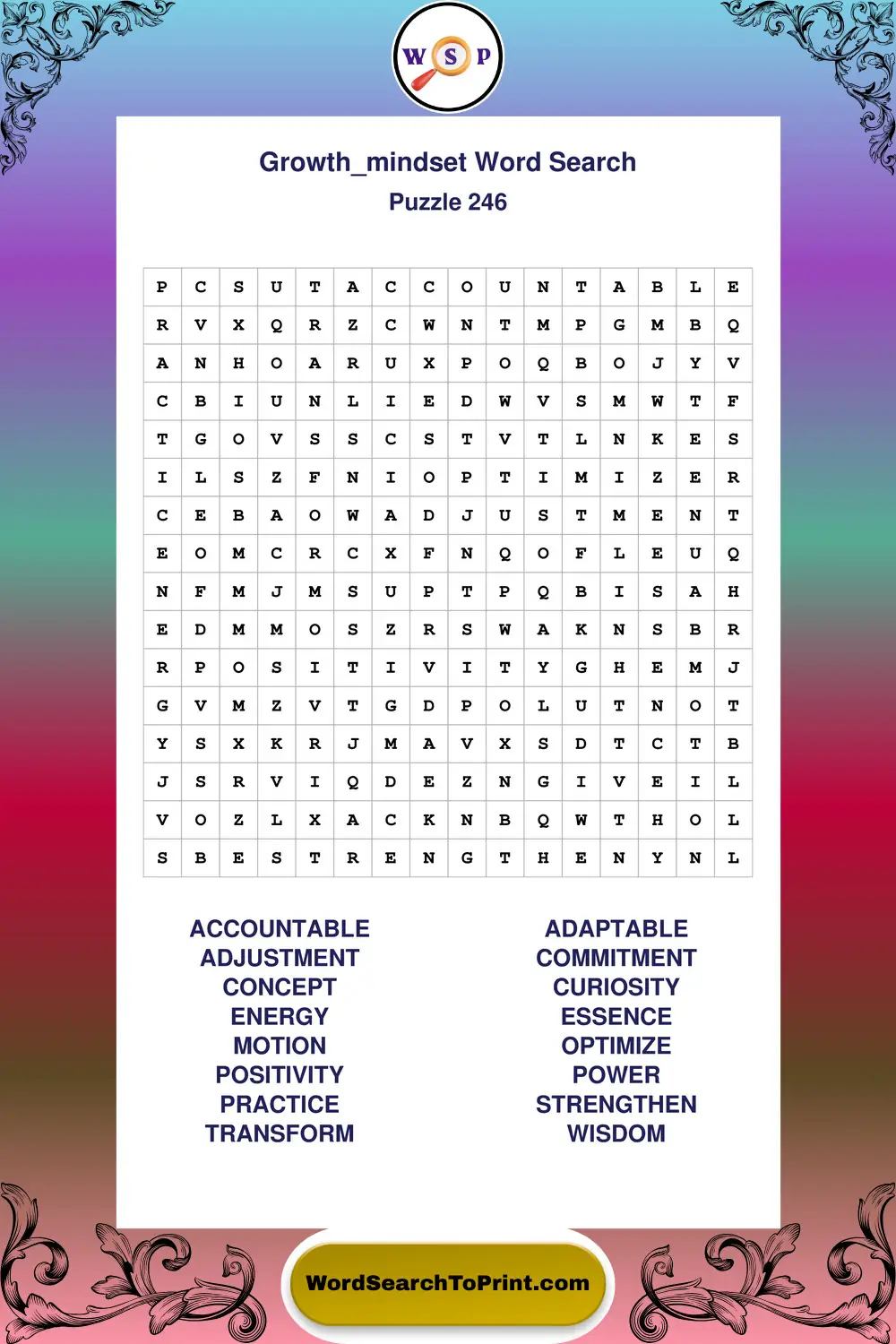 Growth Mindset Word Search Puzzle 246