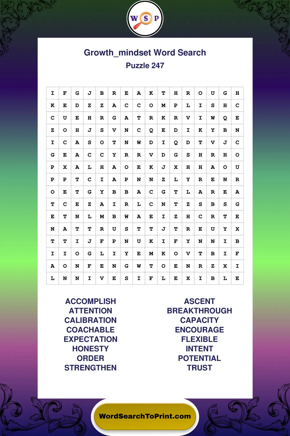 Growth Mindset Word Search Puzzle 247