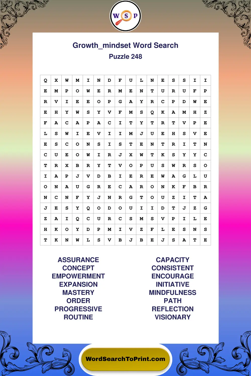 Growth Mindset Word Search Puzzle 248