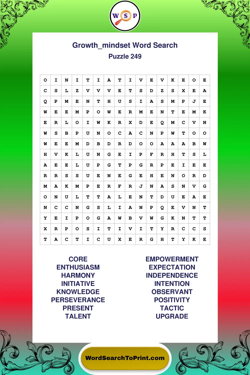 Growth Mindset Word Search Puzzle 249
