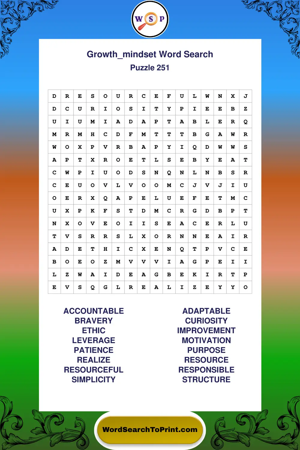 Growth Mindset Word Search Puzzle 251