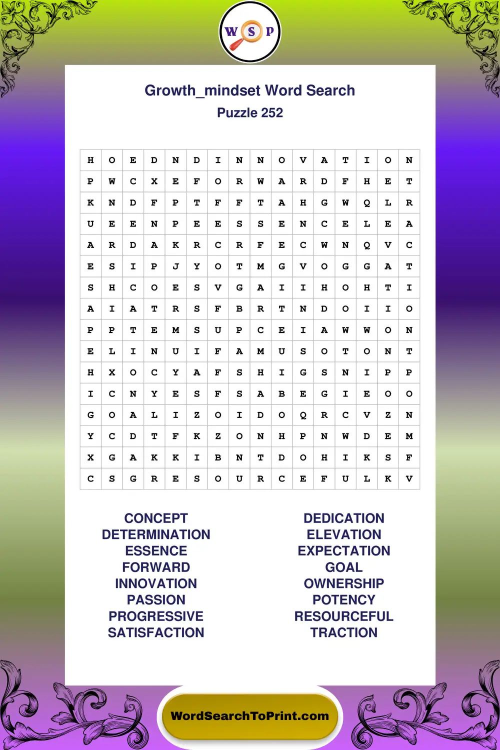 Growth Mindset Word Search Puzzle 252