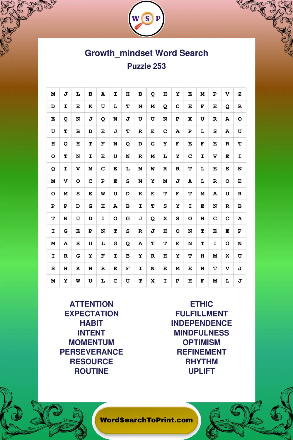 Growth Mindset Word Search Puzzle 253