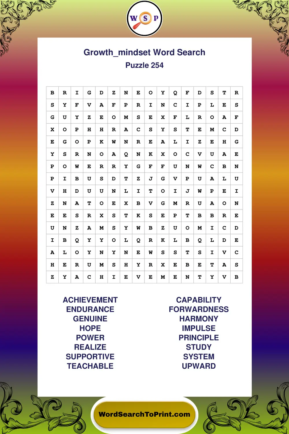 Growth Mindset Word Search Puzzle 254
