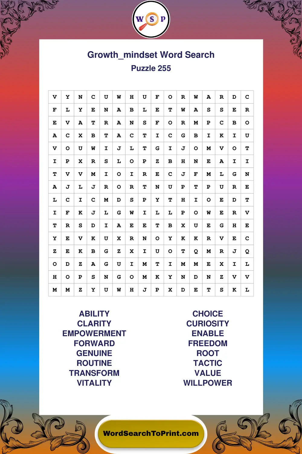Growth Mindset Word Search Puzzle 255