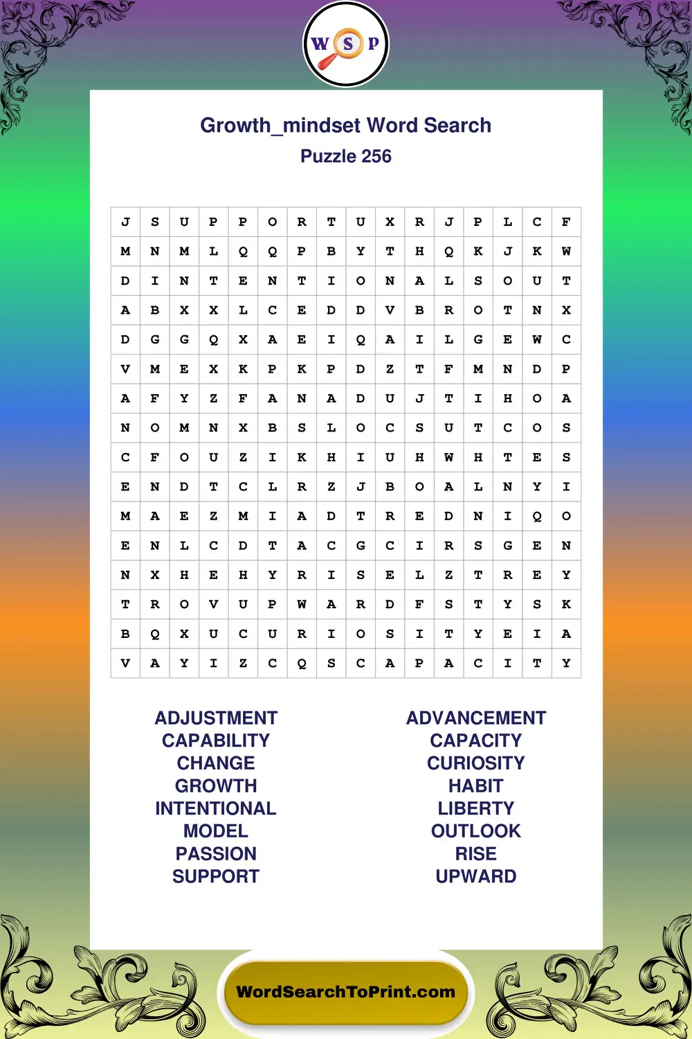 Growth Mindset Word Search Puzzle 256