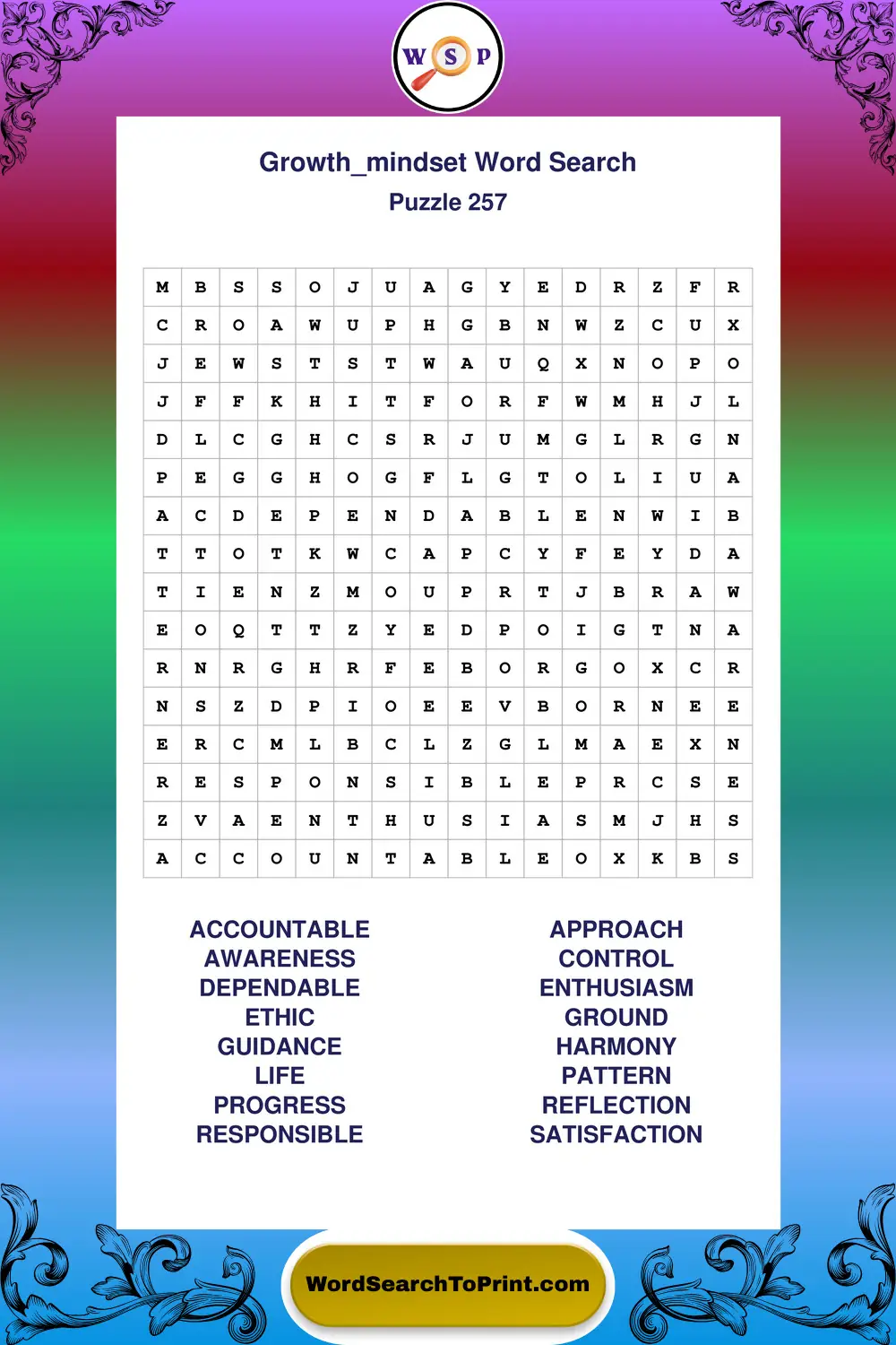 Growth Mindset Word Search Puzzle 257