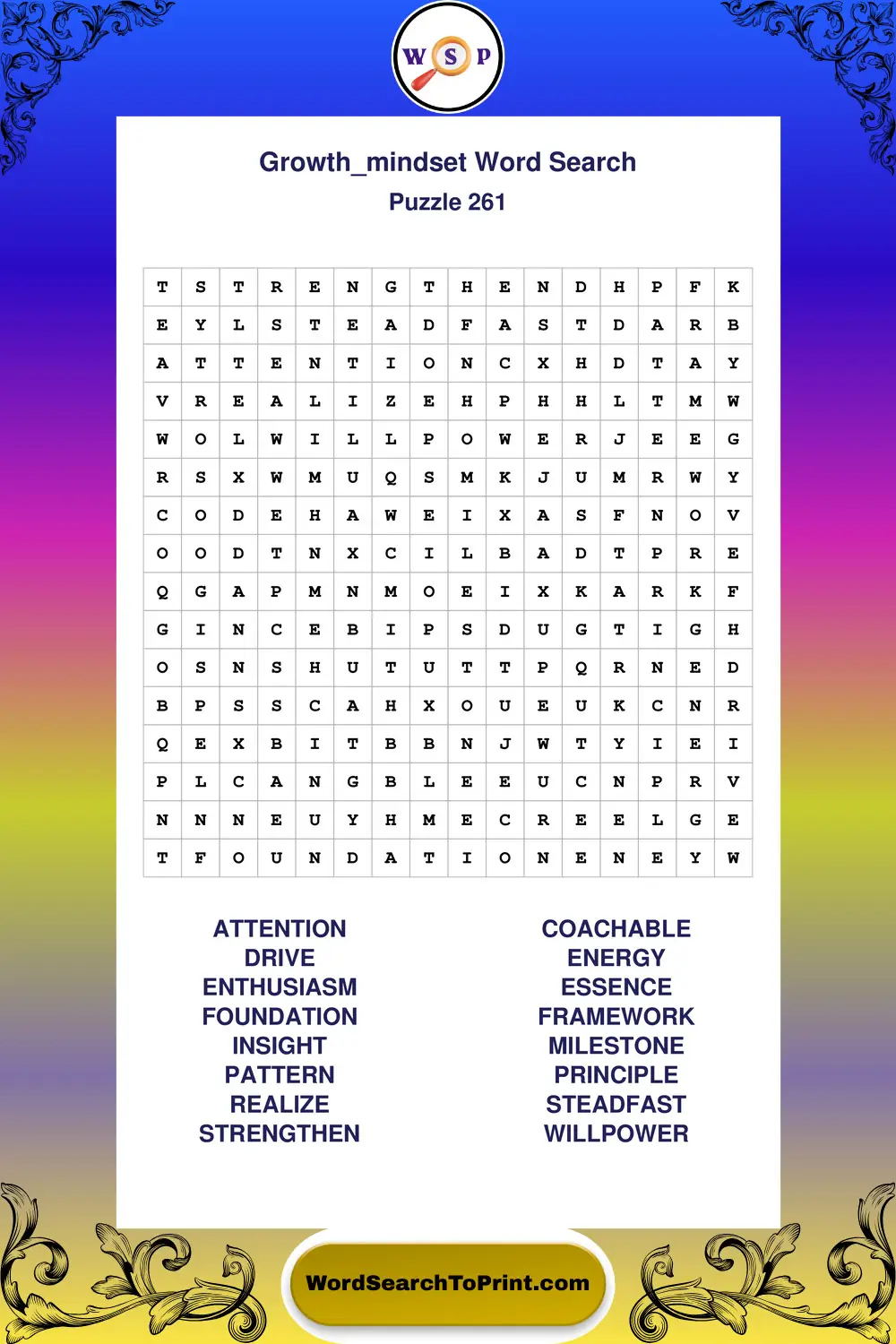 Growth Mindset Word Search Puzzle 261