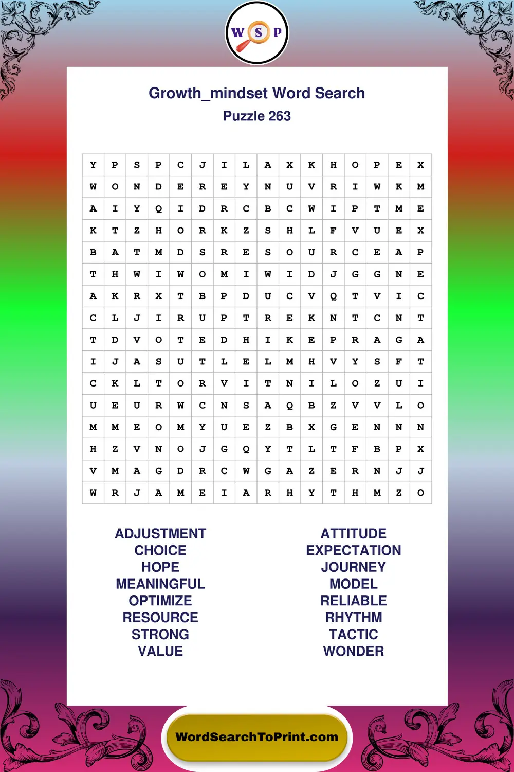 Growth Mindset Word Search Puzzle 263