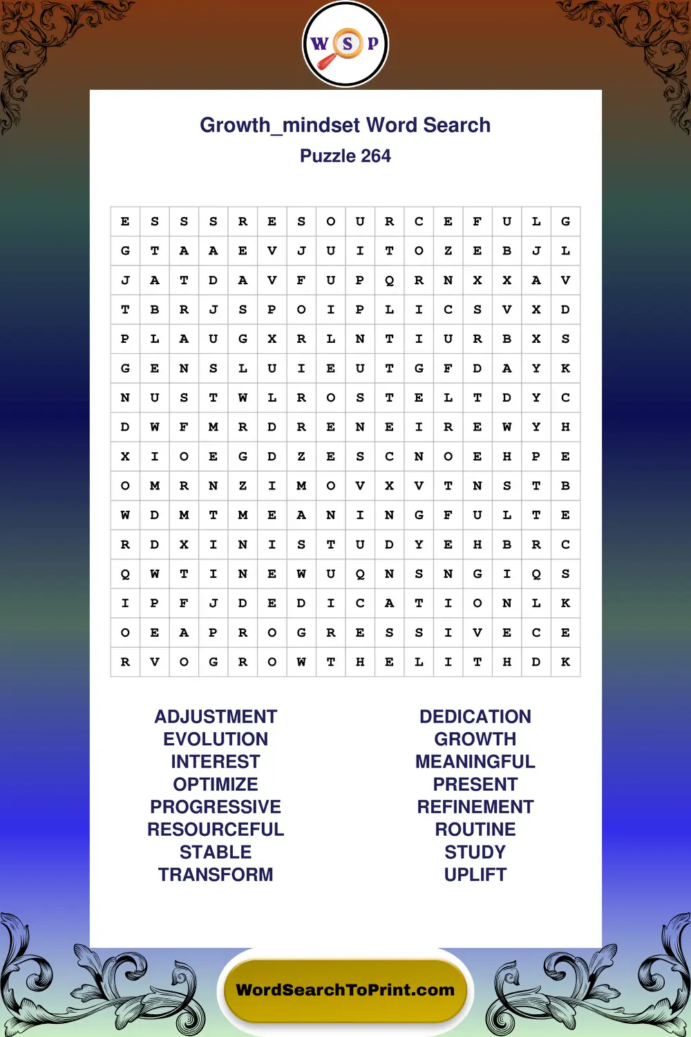 Growth Mindset Word Search Puzzle 264