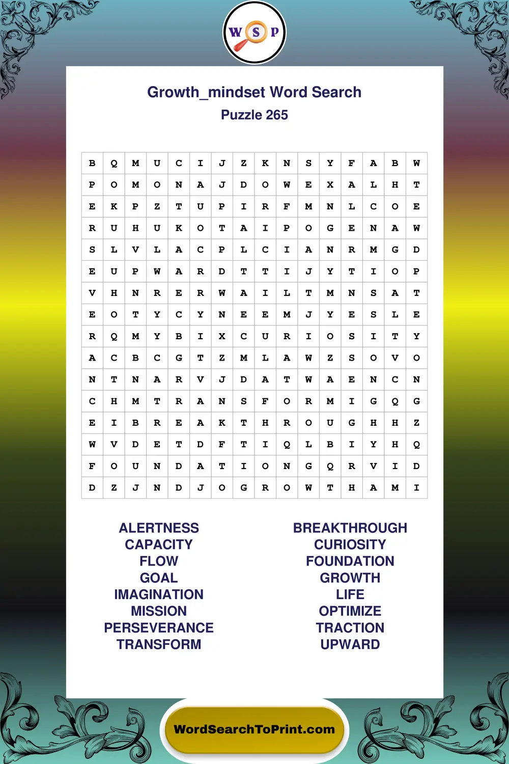 Growth Mindset Word Search Puzzle 265