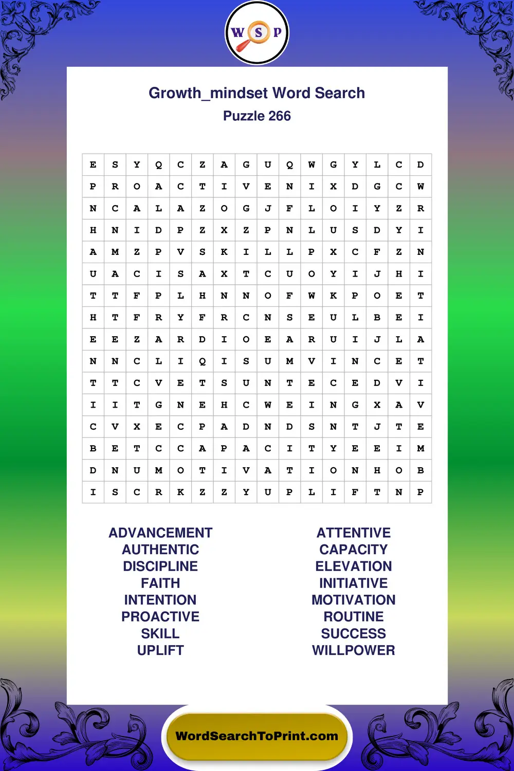 Growth Mindset Word Search Puzzle 266