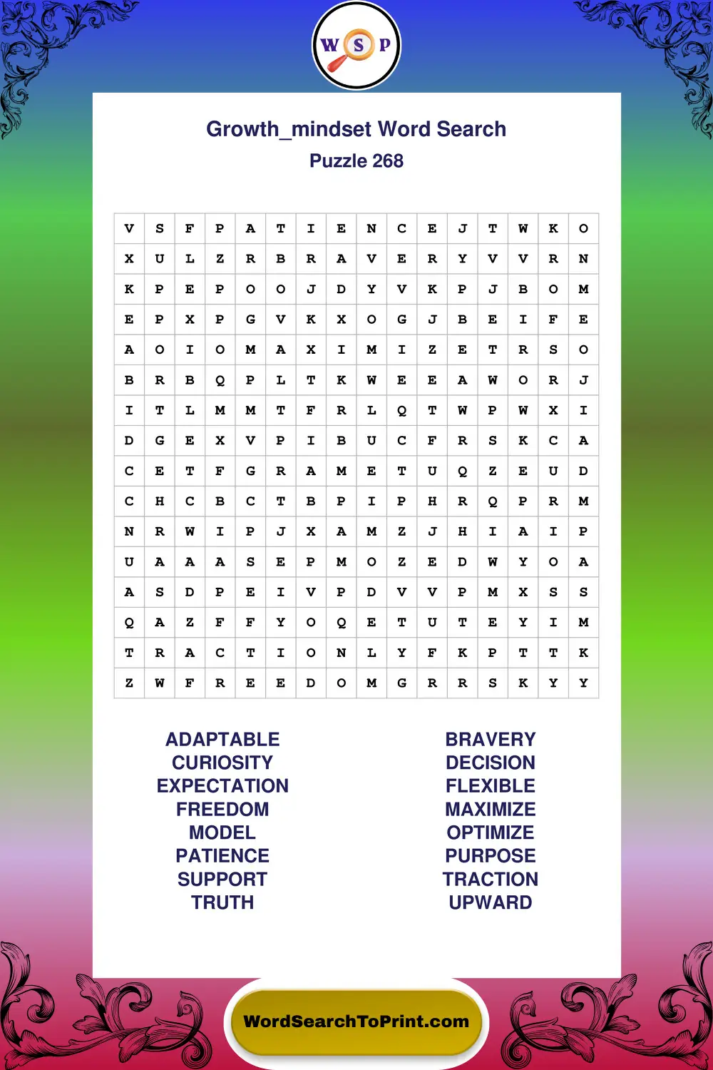 Growth Mindset Word Search Puzzle 268