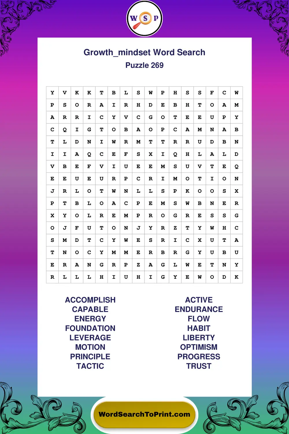 Growth Mindset Word Search Puzzle 269