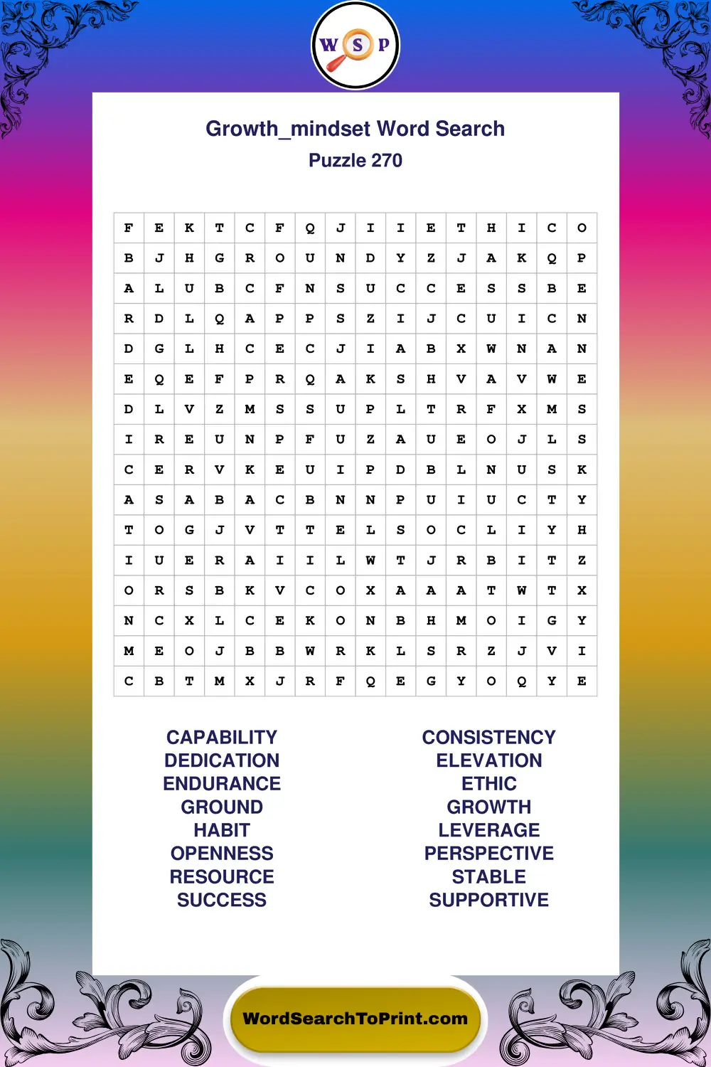Growth Mindset Word Search Puzzle 270