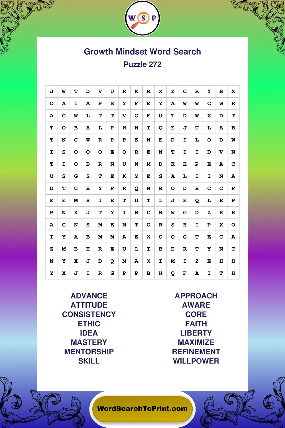 Growth Mindset Word Search Puzzle 272
