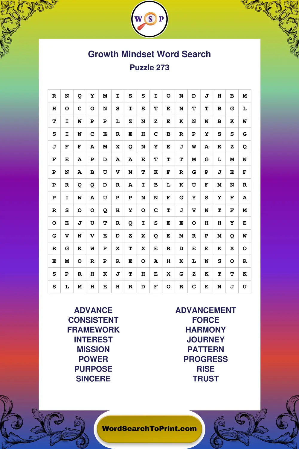 Growth Mindset Word Search Puzzle 273