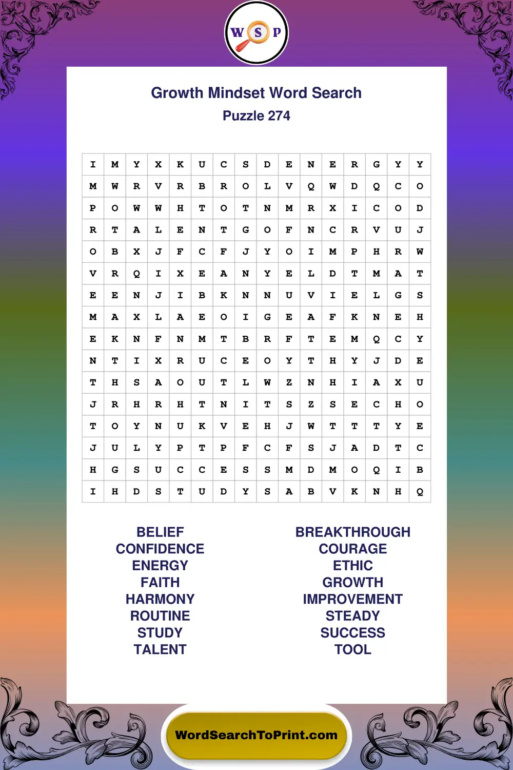 Growth Mindset Word Search Puzzle 274