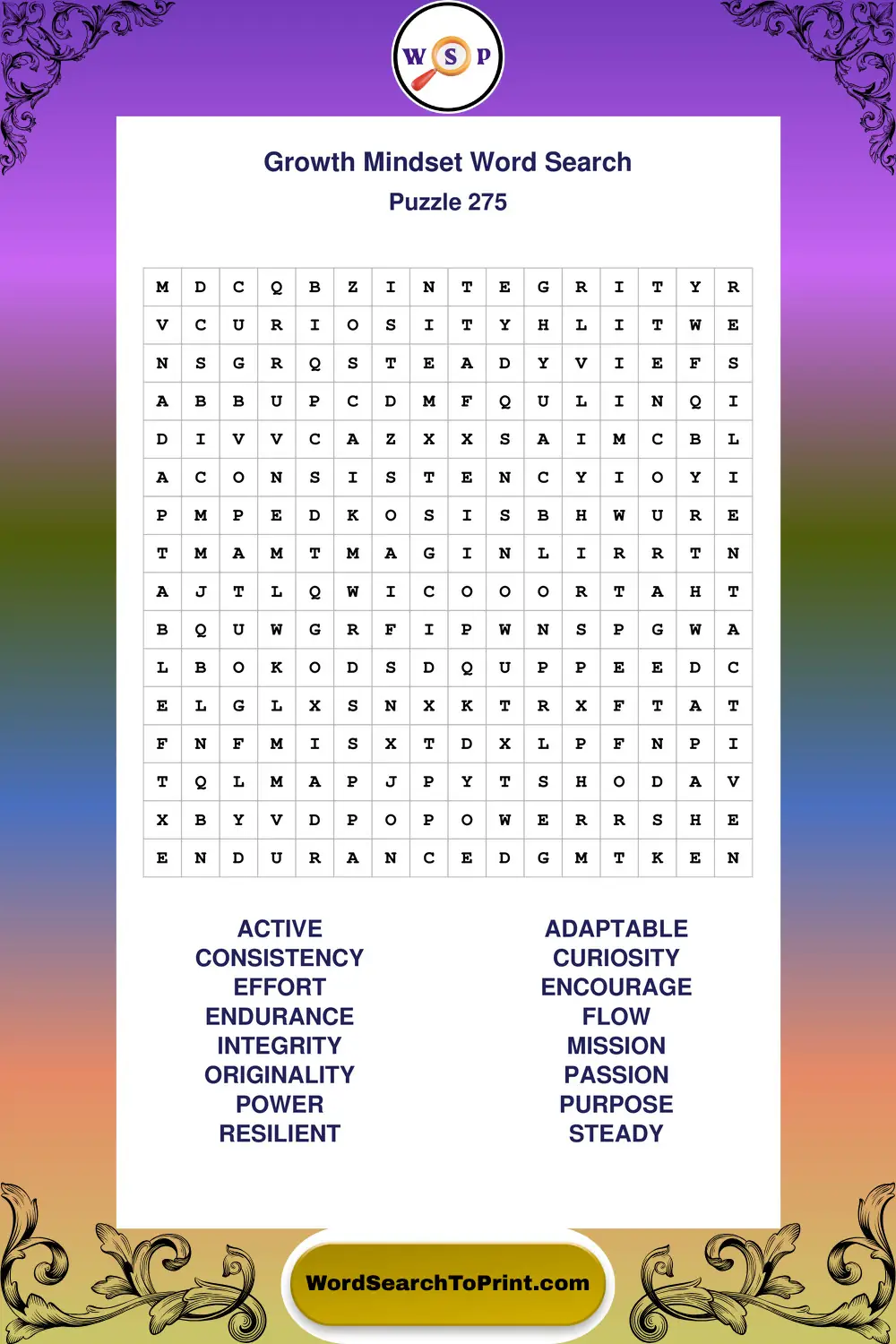 Growth Mindset Word Search Puzzle 275