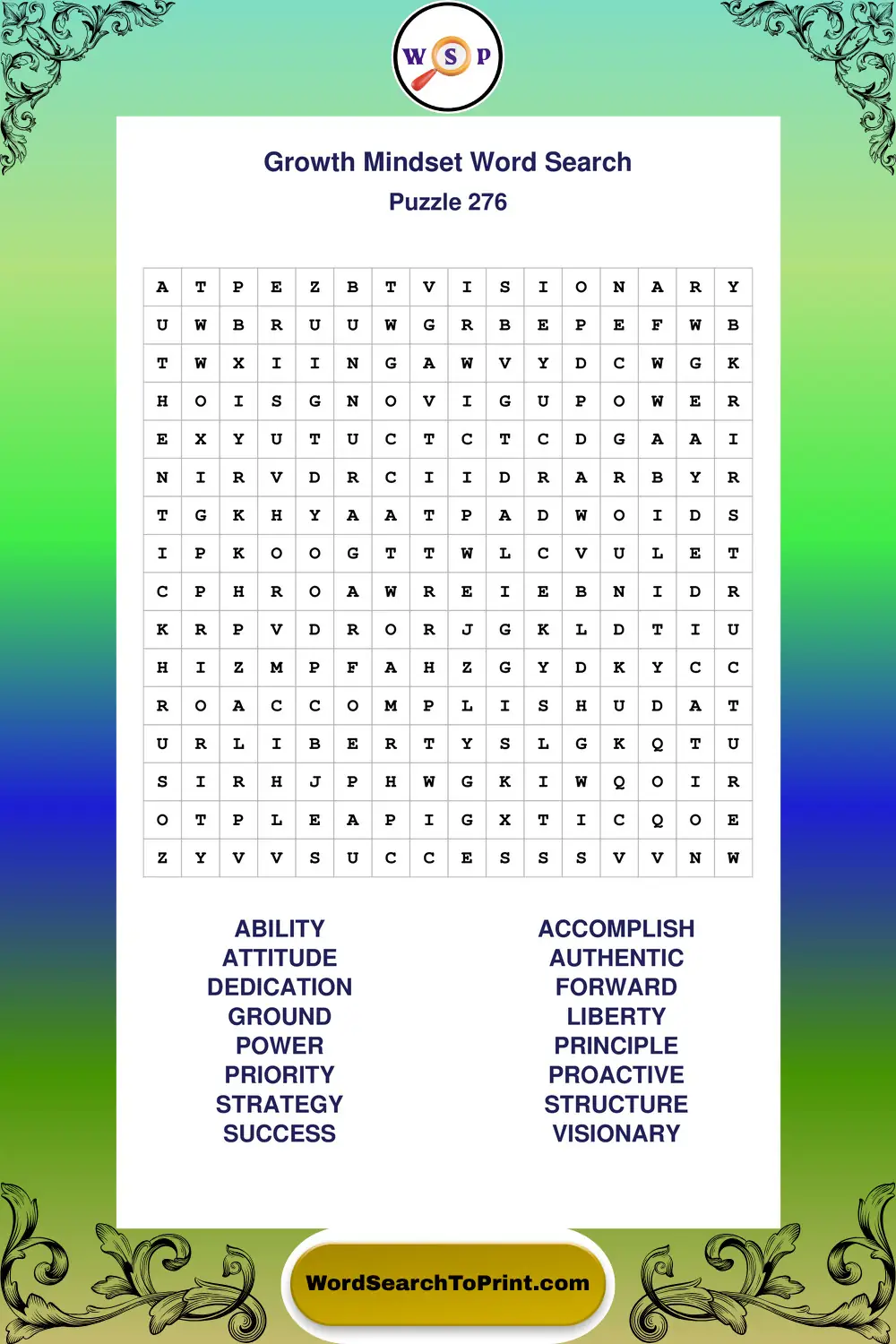 Growth Mindset Word Search Puzzle 276