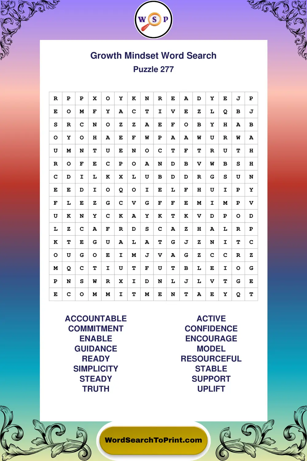 Growth Mindset Word Search Puzzle 277