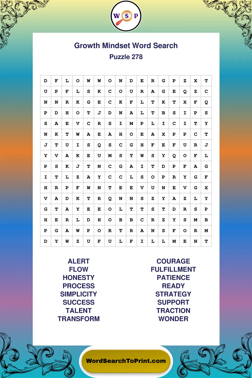 Growth Mindset Word Search Puzzle 278