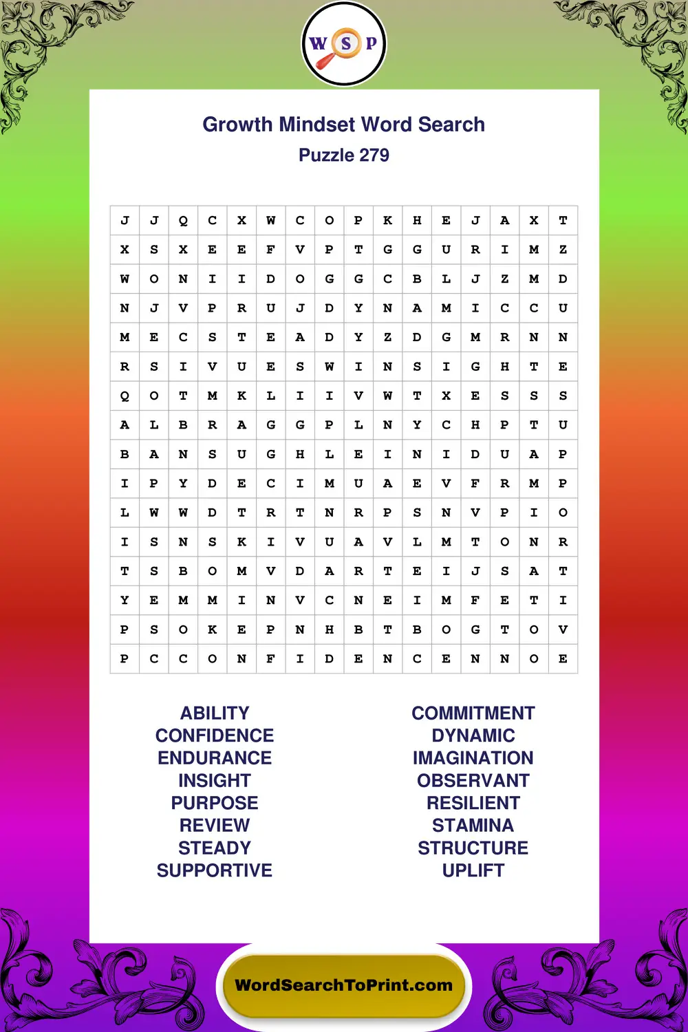 Growth Mindset Word Search Puzzle 279